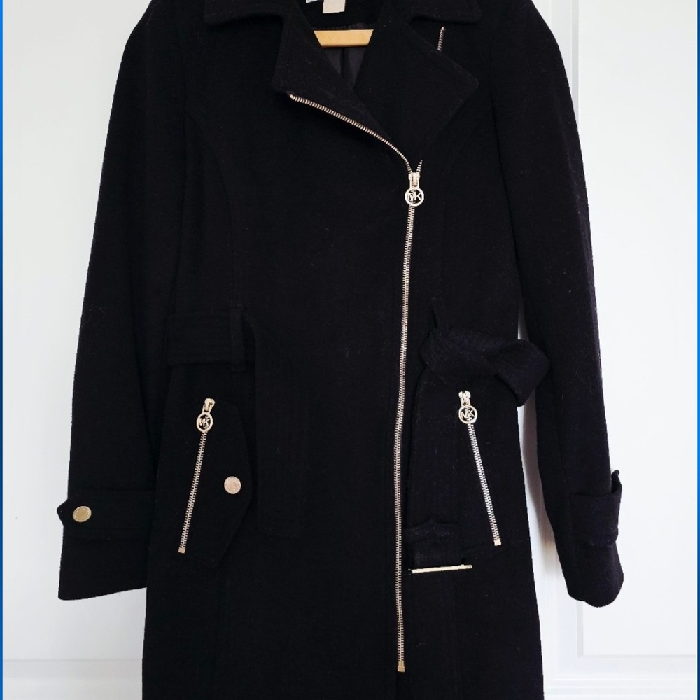 Michael Kors Black Trench Coat with Silver Accents